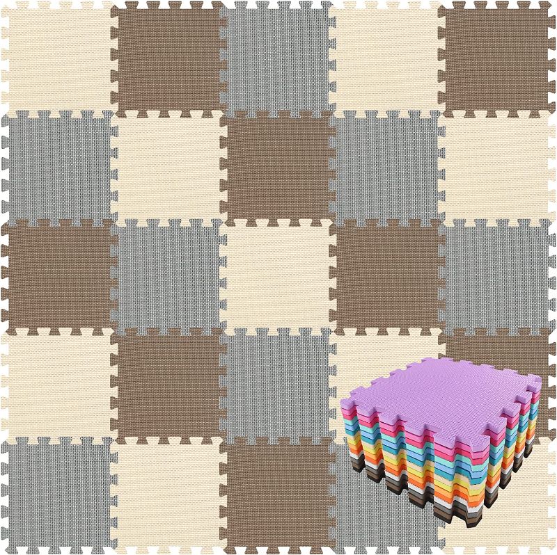 Photo 1 of EVA Rubber 18 Tiles Interlocking Puzzle Foam Floor Mats - Baby Play Mat for Playing | Exercise Mat for Home Workout. Brown, Beige, Gray.