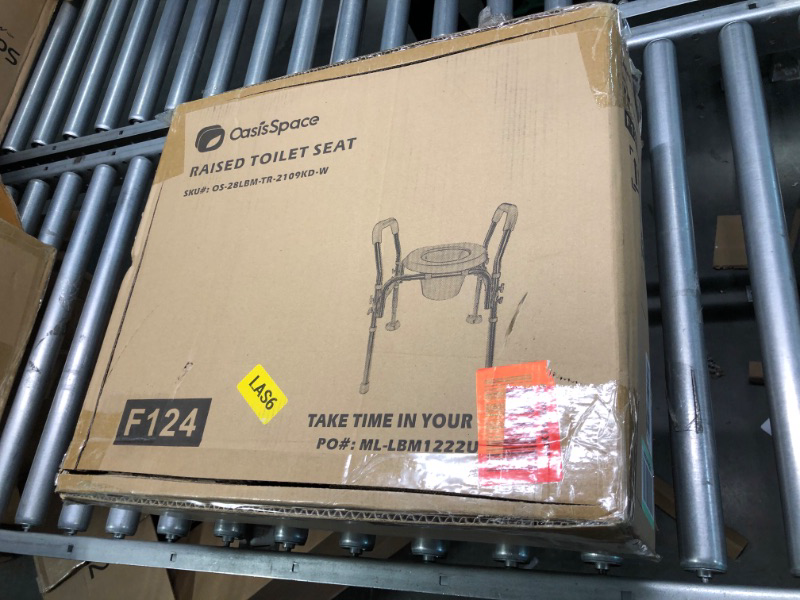 Photo 1 of OasisSpace Stand Alone Raised Toilet Seat 300lbs - Heavy Duty Medical Raised Homecare Commode and Safety Frame, Height Adjustable Legs, Bathroom Assist Frame for Elderly, Handicap, Disabled