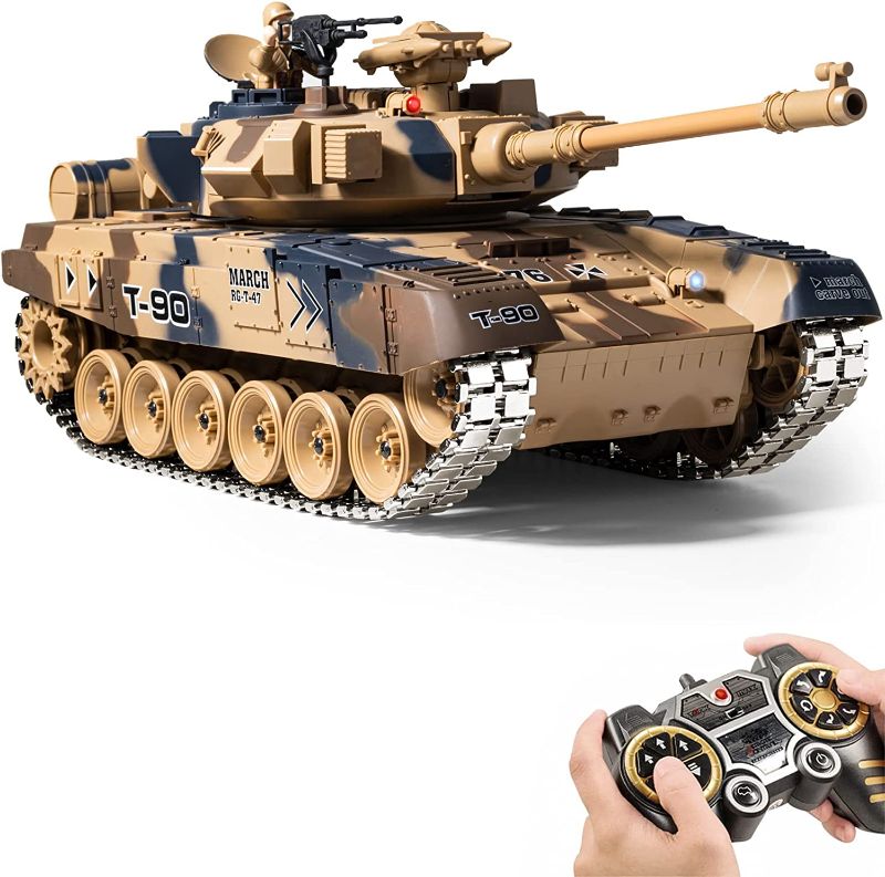 Photo 1 of Supdex 1/18 RC Tank for Adult and Kids, Remote Control Tank with Metal Track 2.4G RUS T-90 Army Battle Tank Truck,Smoking & Light & Sound Military Vehicles Model Toys That Shoot BBS Airsoft Bullets