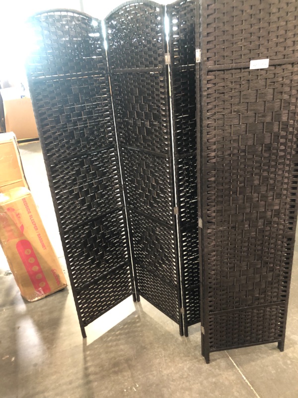 Photo 2 of Cocosica Folding Room Divider, 6 Panel Weave Fiber Privacy Screen with 6 ft Tall, Extra Wide Room Screen Divider Separator, Decorative Separation Wall Divider, Freestanding Room Partition Black 6-Panel