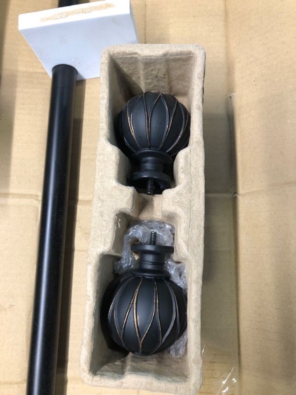 Photo 2 of Black Curtain Rods, 36-72'' Decorative Window Curtain Rod 1-Inch Diameter with Modern Design Floral Carved Ball Finials, Drapery Curtain Pole Extends from 36 to 72