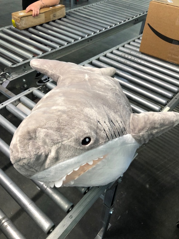 Photo 5 of 39.4 Inch XXL Chonky Giant Shark Stuffed Animal,Soft Shark Toys Giant Shark Plush Pillows,Chubby Stuffed Shark Funny Gift Brave Boy's and Girl's Room Décor,Perfect Stress Relief for Women Gray XX-Large