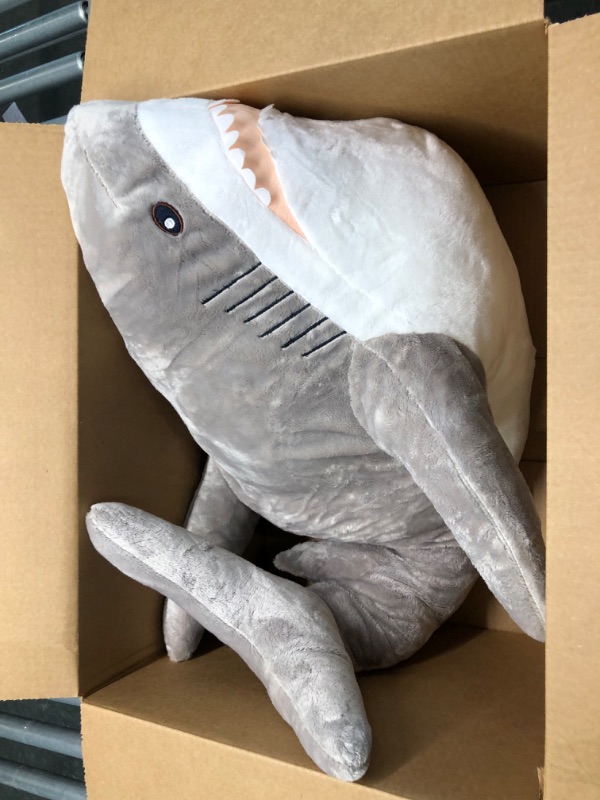 Photo 3 of 39.4 Inch XXL Chonky Giant Shark Stuffed Animal,Soft Shark Toys Giant Shark Plush Pillows,Chubby Stuffed Shark Funny Gift Brave Boy's and Girl's Room Décor,Perfect Stress Relief for Women Gray XX-Large