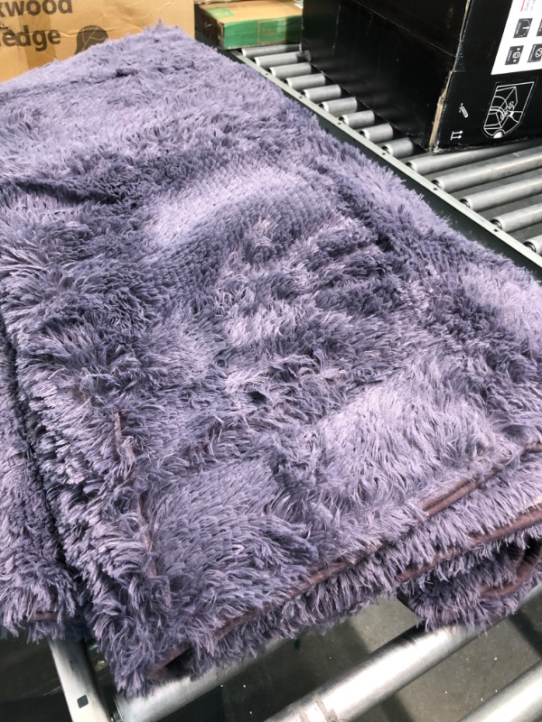 Photo 4 of Ultra Soft Fluffy Rugs for Bedroom 6x9 Feet, Shag Area Rugs for Living Room, Large Comfy Furry Rug for Boys Kids Baby Room Decor, Non Slip Nursery Rug Modern Indoor Fuzzy Floor Carpet, Grey Purple 6x9 Feet Grey Purple