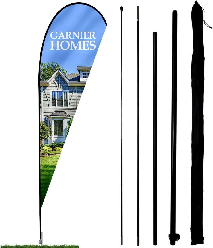 Photo 1 of Anley Teardrop Feather Flagpole Set - Assembled Flutter Banner Pole Set with Carrying Bag - Fits 3.5Ft X 10Ft Feather Flags(Not Included) - Flagpole ONLY 16.4 Ft(Fits Flag 3.5 X 10 Ft)