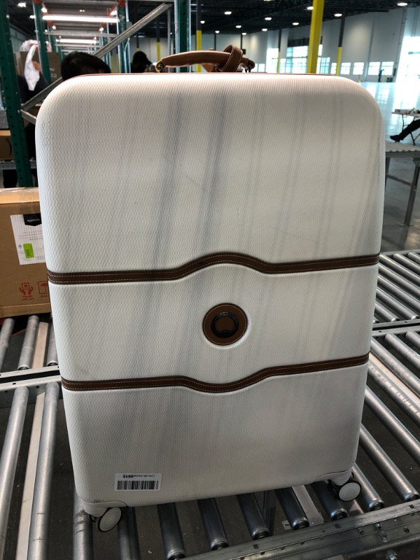 Photo 2 of DELSEY Paris Chatelet Hardside Luggage with Spinner Wheels, Champagne White, Checked-Large 28 Inch, with Brake Checked-Large 28 Inch, with Brake Champagne White