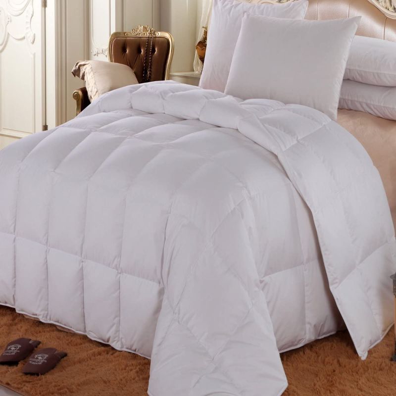 Photo 1 of Hotel King Size Solid White Goose Down-Comforter 106x90 650-Fill-Power 100% Cotton Shell 300TC -Luxury Duvet Insert 40 oz. Fill by Wholesalebeddings