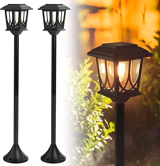 Photo 1 of PASAMIC 2 Pack 44" Solar Lamp Post Lights Outdoor, Floor Lamp, Waterproof Solar Powered Lights for Garden, Lawn, Pathway, Yard, Front/Back Door, Warm White Solar Decorative Light, Replaceable Bulb