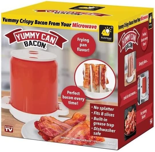 Photo 1 of BulbHead AS-SEEN-ON-TV Make Yummy, Crispy, HEALTHY Bacon in Your Microwave, Splatter-Proof & Mess-Free Design, Pour the Grease Right Out, Easy-to-Clean, 6 IN, Red