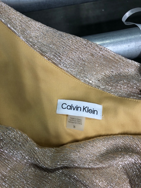 Photo 2 of CALVIN KLEIN $199 Women Gold Patterned Beaded Slitted Shimmering Sheath Dress 16