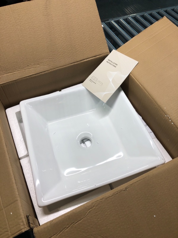 Photo 4 of Bathroom Vessel Sink Square - Lordear 16 Inch Modern Square Above Counter White Porcelain Ceramic Bathroom Vessel Vanity Sink Art Basin