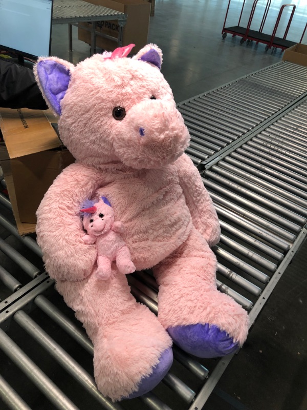 Photo 3 of MorisMos Giant Stuffed Unicorn 4 Foot, 51'' Giant Unicorn Stuffed Animal, 2-in-1 Big Stuffed Unicorn & Baby Unicorn Doll, Pink Unicorn Stuffed Animal for Girl Kid on Christmas Valentine's Day Birthday
