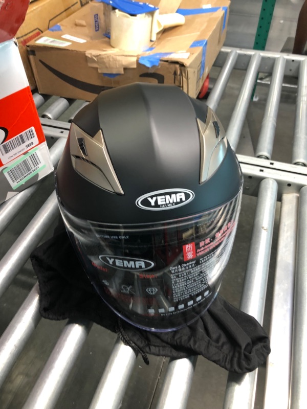 Photo 1 of Motorcycle Open Face Helmet DOT Approved - YEMA Helmet YM-627 Motorbike Moped Jet Bobber Pilot Crash Chopper 3/4 Half Helmet with Sun Visor for Adult Men Women - Matte Black,Small Matte Black Small (S)