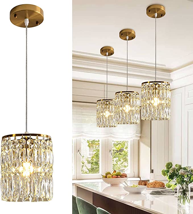 Photo 1 of KJLARS Crystal Pendant Lighting Modern Chandelier 1-Light Gold Ceiling Fixture Hanging Lamp for Kitchen Island Living Room Bedroom Dining Room Foyer