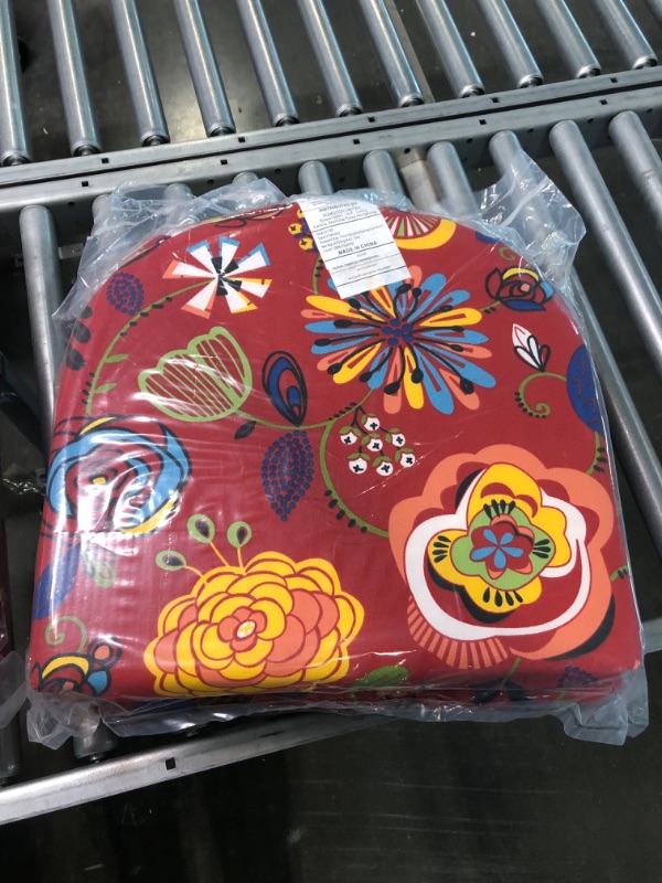Photo 2 of LOVTEX Outdoor Chair Cushions 17"x16"x2" Pack of 4, Patio Cushions for Outdoor Furniture, Water Resistant Round Corner Seat Cushions, Sonia Red Flower
