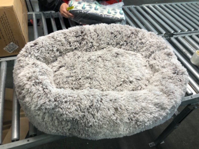Photo 2 of Coohom Oval Calming Donut Cuddler Dog Bed,Shag Faux Fur Cat Bed Washable Round Pillow Pet Bed(30"/36"/43") for Small Medium Dogs ,Light Brown)