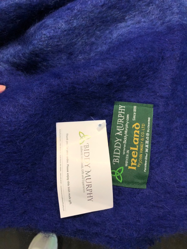 Photo 5 of Biddy Murphy, Genuine Irish Made Soft 100% Wool Throw Blanket, Pure New Virgin Lambswool, Solid Traditional Color, Imported from Ireland, 54" Inches x 72" Inches (4.5' x 6') - Blue
