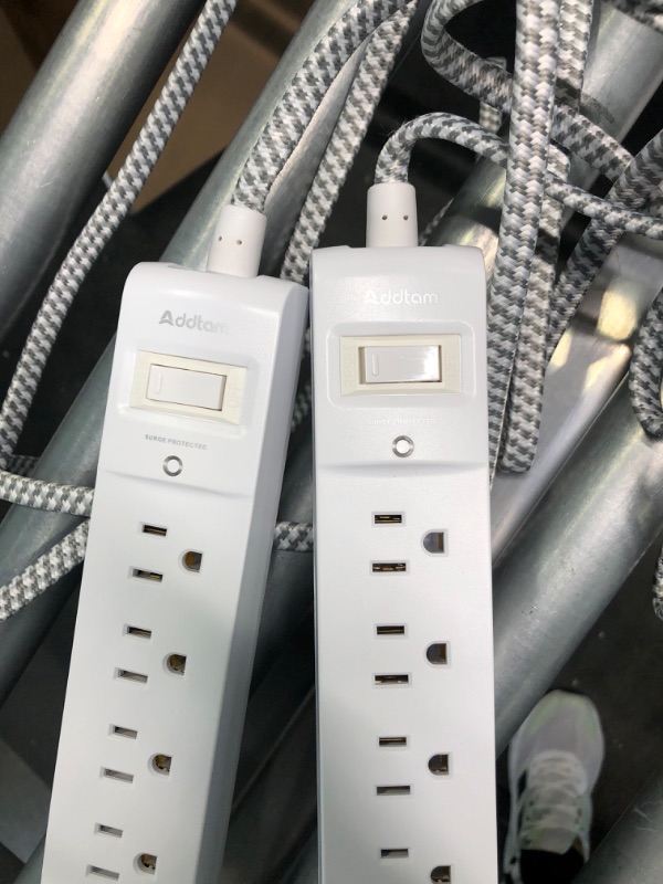 Photo 3 of Addatam 2 Pack Power Strip Surge Protector - 5 Widely Spaced Outlets 3 USB Charging Ports, 1875W/15A with 5Ft Braided Extension Cord, Flat Plug, Overload Surge Protection, Wall Mount for Home Office,White