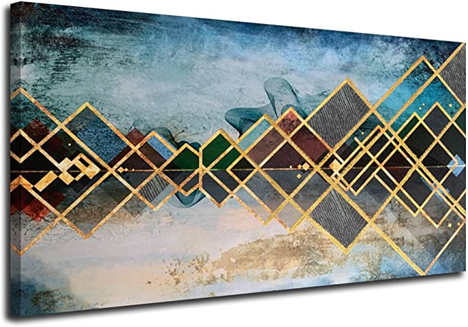 Photo 1 of Ardemy Abstract Wall Art Geometric Gold Line Green Painting Modern Artwork Framed Colorful Textured Picture Large Size for Living Room Bedroom Bathroom Home Office Wall Decor?48"x24" Original Design