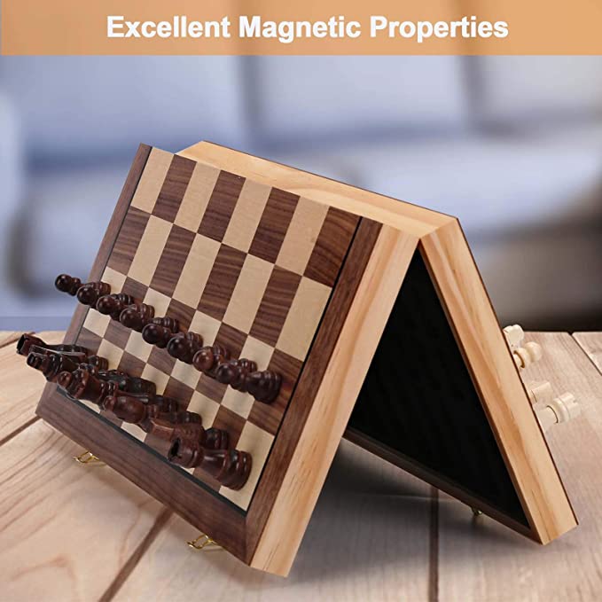 Photo 1 of Chess Board Set for Adults & Kids, 15" Wooden Folding Chess Boards, Handcrafted Portable Travel