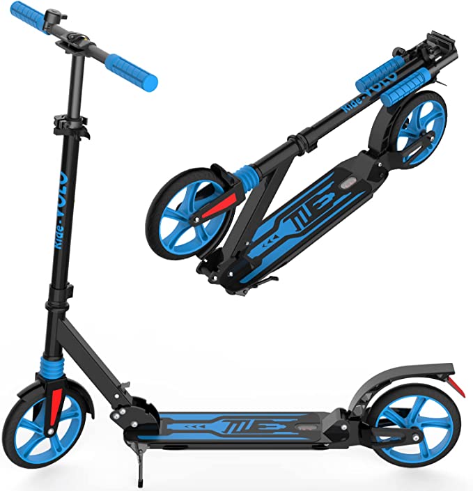 Photo 1 of RideVOLO Foldable Kick Scooter with Ultra Wide Deck, 8" PU Wheels, 3 Adjustable Heights, Suspension System, High Stability and Security with ABEC 9 Bearings