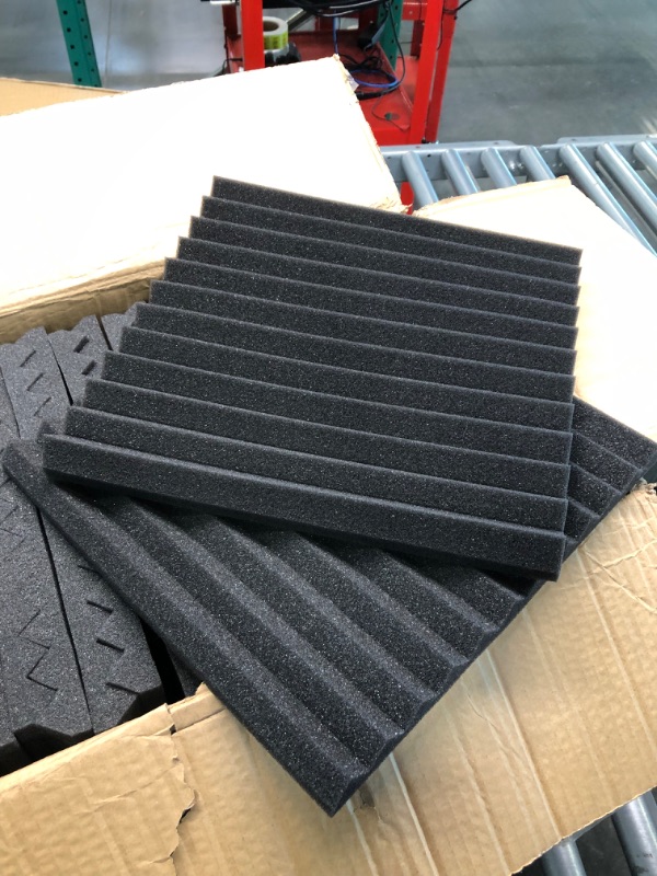 Photo 3 of Fstop Labs Acoustic Foam Panels, 12" X 12" X 0.4" Acoustic Sound Absorbing Panel Tiles, Acoustic Panels, Absorption Insulation Treatment Used in Home & Offices (48 Pack, Black) 48 Pack Black (Square)