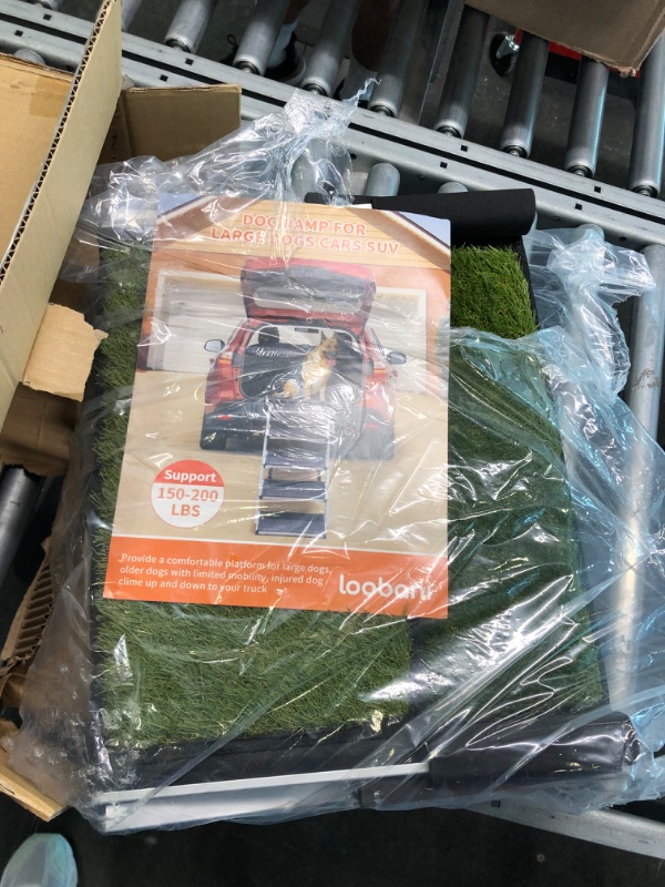 Photo 1 of Dog Car Ramp for Large Dogs, LOOBANI Lightweight Dog Stairs Support up to 150lbs, Folding Agility Dog Ramp with Increased Nonslip Surface, Pet Ramp Help Your Senior Dog Easy Get In & Out of SUV, Truck 5 Steps--With Grass