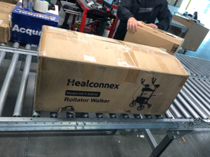 Photo 1 of Healconnex Upright Rollator Walkers for Seniors- Stand up Rolling Walker with Seats and 10" Wheels, Padded Armrest and Backrest,Tall Rolling Mobility Aid with Basket, Foam Handle to Stand up Blue