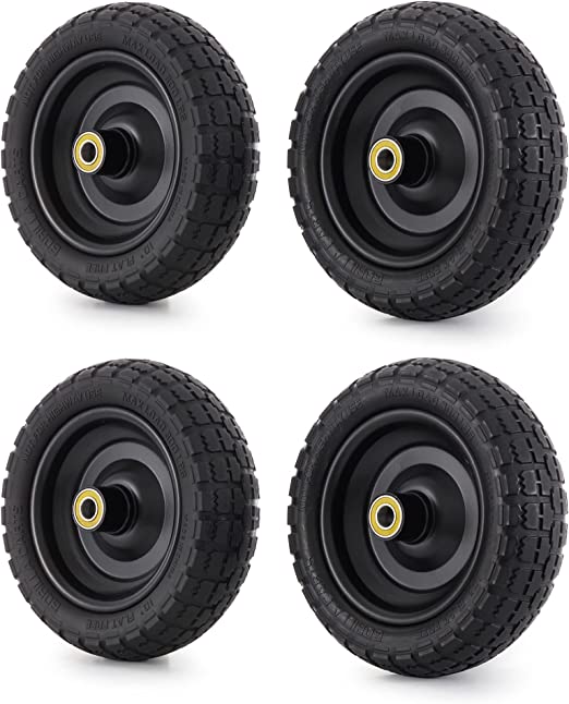Photo 1 of Gorilla Carts GCT13NF 13 Inch No Flat Replacement Pneumatic Tire Wheel with Offset Hub, Utility Garden Cart, Wheelbarrow, Dolly, Wagon, and Go Cart, 4 Pack
