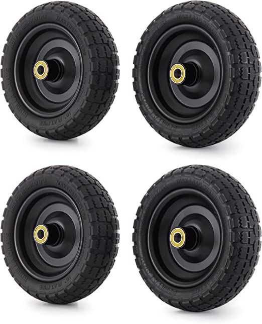 Photo 1 of Gorilla Carts GCT13NF 13 Inch No Flat Replacement Pneumatic Tire Wheel with Offset Hub, Utility Garden Cart, Wheelbarrow, Dolly, Wagon, and Go Cart, 4 Pack