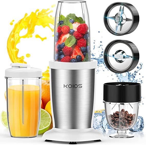 Photo 1 of KOIOS PRO 850W Bullet Personal Blender for Shakes and Smoothies, Protein Drinks, 11 Pieces Set Blender for Kitchen Baby Food with Ultra Smooth 6-Edge Blade, Coffee Grinder for Beans, Nuts, Spices, 2x17 Oz + 10 Oz Large & Small To-Go Cups, 2 Spout Drinking