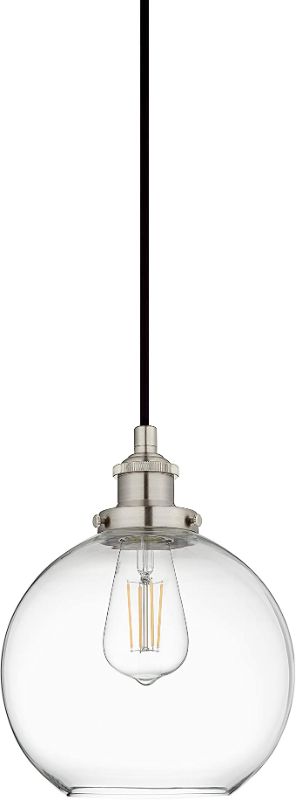 Photo 1 of Linea di Liara Primo Large Brushed Nickel Glass Globe Pendant Light Fixture Farmhouse Pendant Lighting for Kitchen Island Mid Century Modern Ceiling Light Clear Glass Shade, Bulb Included, UL Listed