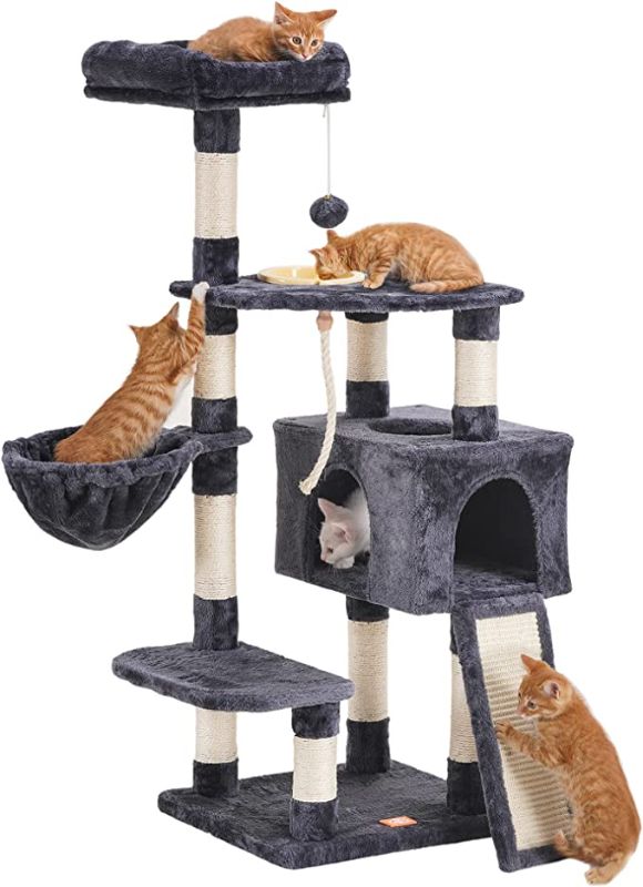 Photo 1 of Heybly Cat Tree Cat Tower for Indoor Cats Multi-Level Cat Furniture Condo with Feeding Bowl and Scratching Board Smoky Gray HCT010G