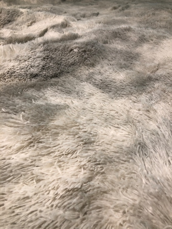 Photo 3 of 5x8 Large Area Rugs for Living Room, Super Soft Fluffy Modern Bedroom Rug, Tie-Dyed Light Grey Indoor