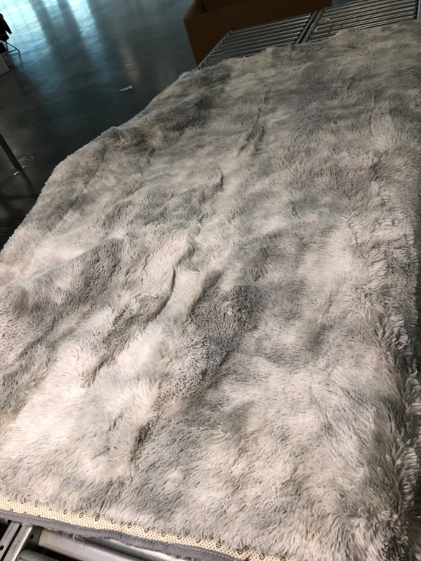 Photo 4 of 5x8 Large Area Rugs for Living Room, Super Soft Fluffy Modern Bedroom Rug, Tie-Dyed Light Grey Indoor