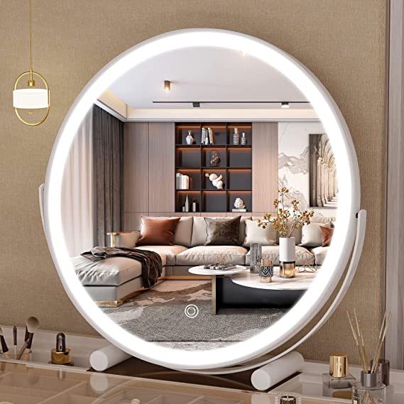 Photo 1 of Hasipu Vanity Mirror with Lights, 16" LED Makeup Mirror, Lighted Makeup Mirror with Lights, Smart Touch Control 3 Colors Dimmable Round Mirror 360°Rotation White
