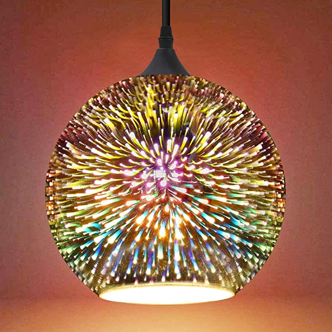 Photo 1 of FRIDEKO HOME Industrial Modern 3D Colourfull Glass Pendant Light 7.9 inches Firework Globe Ball Style Hanging Lamp Creative Lighting Fixture for Island Kitchen Dining Room use E26 Bulb