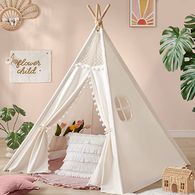 Photo 1 of Tiny Land Teepee Tent for Kids Tent Indoor, Canvas Toddler Tent - Kids Teepee Tent for Girls & Boys, Washable Tipi Tent Kids Boho Tent - Fodable Kids Play Tent