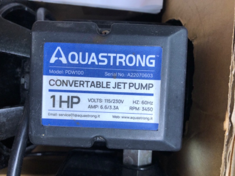 Photo 3 of Aquastrong 1HP Shallow/Deep Well Jet Pump, 1554GPH, Cast Iron, Well Depth Up to 25ft/90ft, 115V/230V Dual Voltage, Automatic Pressure Switch