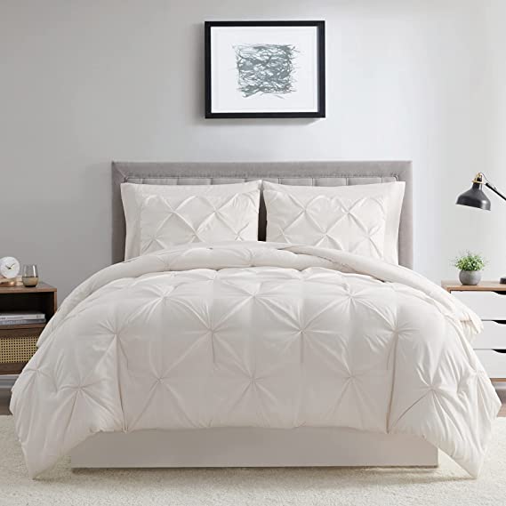 Photo 1 of BOURINA Comforter Sets 8 Pieces - Pleat Quilted Soft Warm Oversized Microfiber Comforter Set,Off White Ivory Queen (88x88inch)