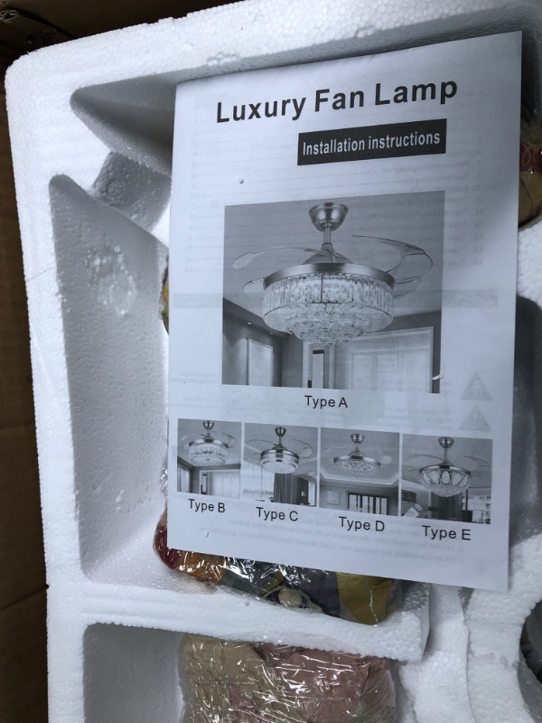 Photo 1 of Crystal Chandelier Ceiling Fan with LED Light and Remote Control, 42" Modern Retractable Blade Ceiling Fans Light, 3 Lights Color and 6 Speeds, Perfect for Living Room, Bedroom (Crystal Silver)
