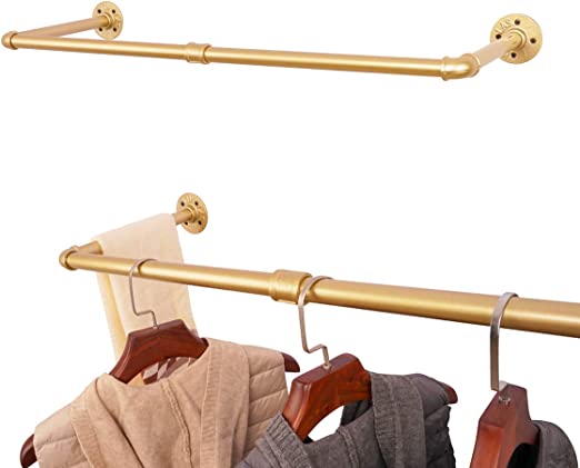 Photo 1 of Ihomepark Industrial Gold Pipe Clothing Rack, Wall Ceiling Mounted Clothes Garment Rack 29.1'', Iron Golden Pipe Clothes Hanging Bar, Heavy Duty Metal Rod for Retail Display Closet Storage