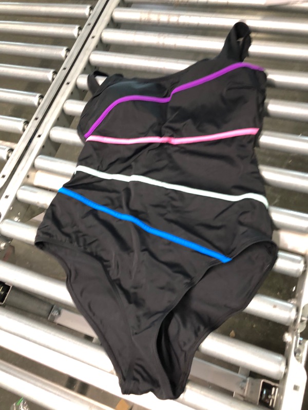 Photo 4 of DELIMIRA Women's Striped One Piece Swimsuit Plus Size Swimwear Modest Bathing Suits 0 Black