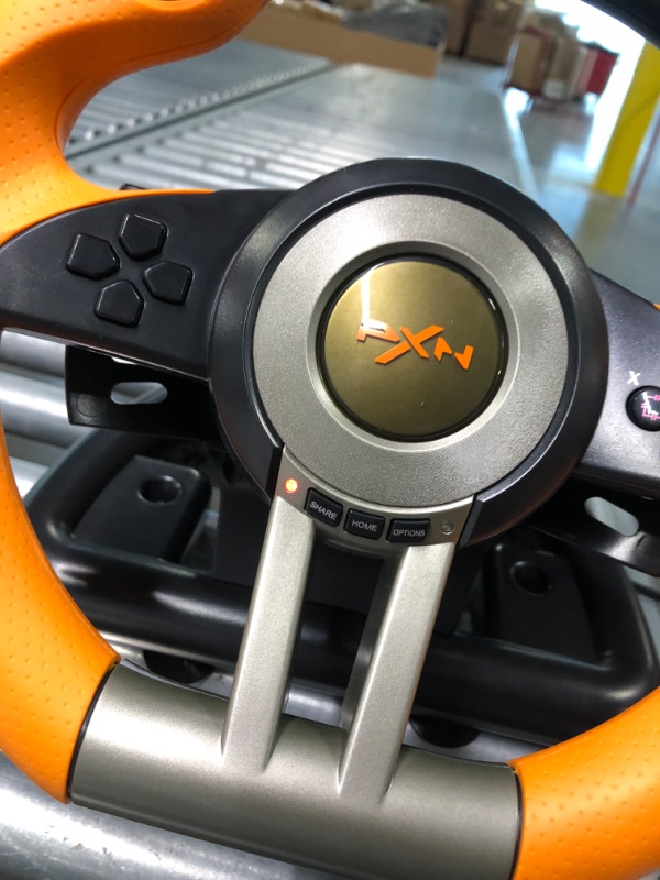 Photo 2 of Gaming Racing Wheel, PXN-V3II 180° Competition Racing Steering Wheel with Universal USB Port and with Pedal, Suitable for PC, PS3, PS4, Xbox One, Xbox Series S&X, Nintendo Switch - Orange