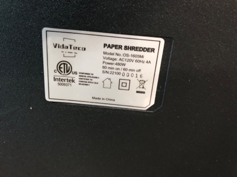 Photo 1 of Paper Shredder for Home Office with US Patented Blade,VidaTeco 18-Sheet 60 Mins Running Micro Cut Paper Shredder for Home Use Heavy Duty,Shred CD/Card with 7.9-Gal Extra Large Bin,AUTO Jam Proof(ETL) P4 18 Sheet