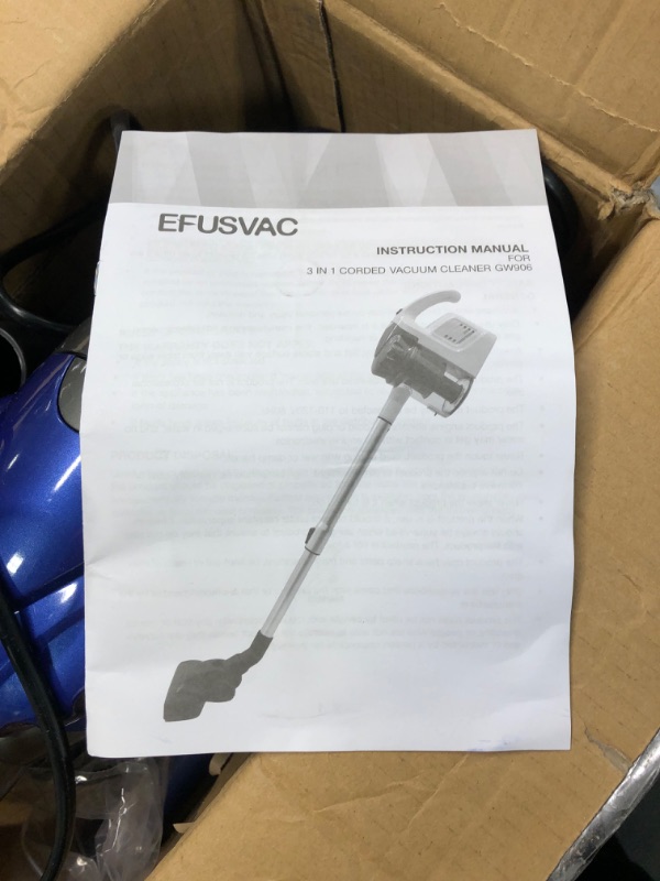 Photo 5 of EFUSVAC Corded Vacuum Cleaner, 17KPa Powerful Suction with 600W Motor, 4 in 1 Lightweight Handheld Stick Vacuum for Pet Hair Hard Floor and Carpet
Brand: EFUSVAC