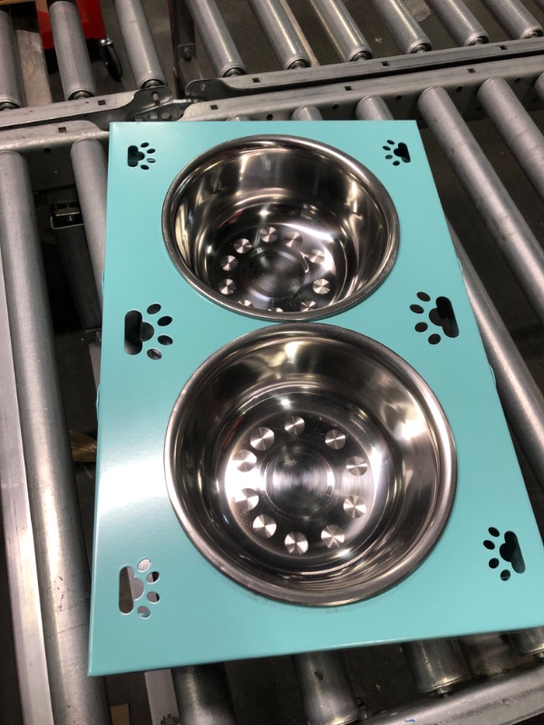 Photo 2 of X XBEN Heavy Duty Raised Dog Bowls Stand with 2 Stainless Steel Food Water Bowls, 3 Adjustable Elevated Pet Bowl Holder Table with Name Tags, Perfect for for Large Medium Small Puppy. Blue Medium Blue