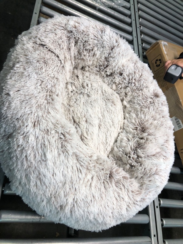 Photo 2 of Calming Dog Bed & Cat Bed, Anti-Anxiety Donut Dog Cuddler Bed, Warming Cozy Soft Dog Round Bed, Fluffy Faux Fur Plush Dog Cat Cushion bed for Small Medium Dogs and Cats (20"/24"/27"/30") 27" Light Grey