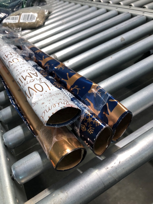 Photo 2 of American Greetings Reversible Christmas Wrapping Paper, Navy and Rose Gold