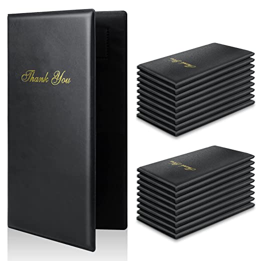 Photo 1 of Check Presenters for Restaurants, 20 Pack 10" x 5.5" Guest Check Card Holder with Gold Thank You Imprint for Restaurants Eatery Bar and Cafe